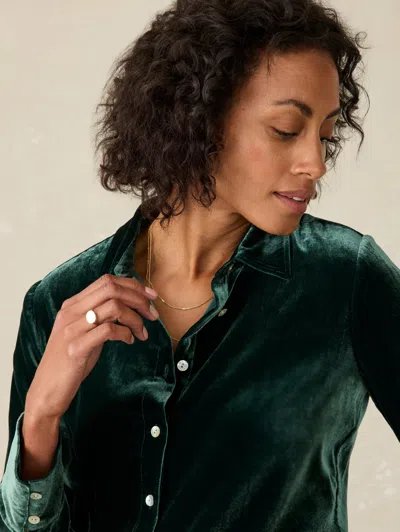 Faherty Stretch Silk Velvet Genevieve Shirt In Sea Moss