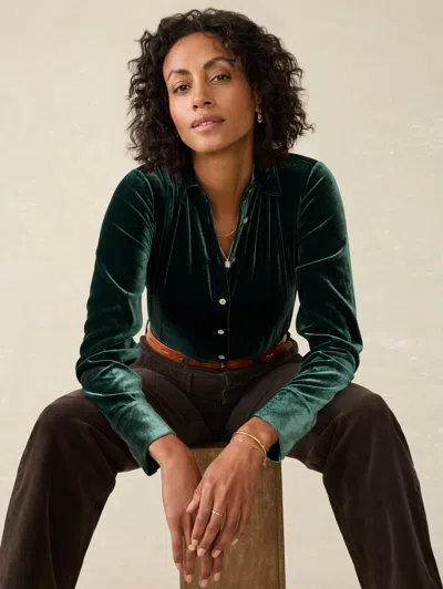 Faherty Stretch Silk Velvet Genevieve Shirt In Sea Moss
