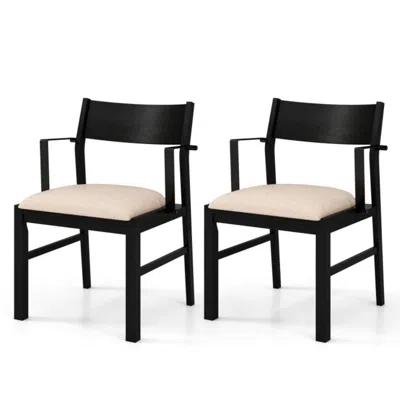 Hivvago Dining Chair With Contoured Backrest And Padded Seat Set Of 2-beige