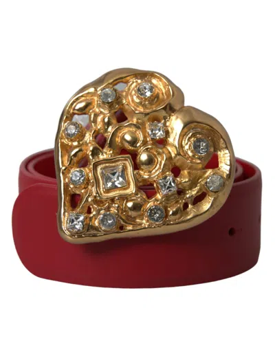 Dolce & Gabbana Red Leather Gold Heart Metal Buckle Belt In Red