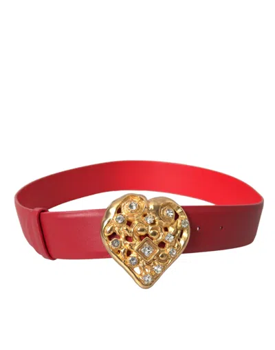 Dolce & Gabbana Red Leather Gold Heart Metal Buckle Belt In Red