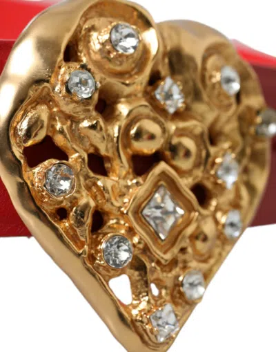 Dolce & Gabbana Red Leather Gold Heart Metal Buckle Belt In Red