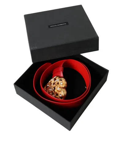 Dolce & Gabbana Red Leather Gold Heart Metal Buckle Belt In Red
