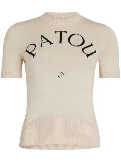 Patou Logo Jacquard Wool-blend Crop Top In White