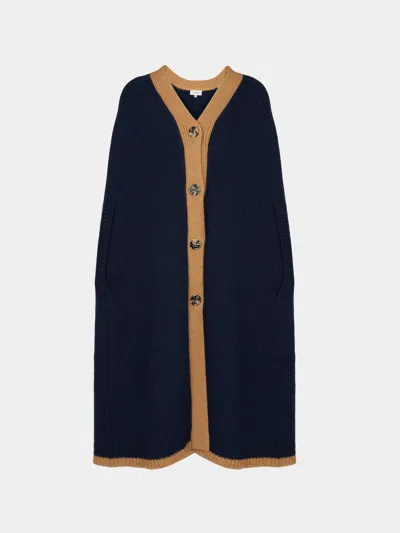 Isa Arfen Lambswool And Cashmere Colour-block Cape One Size  Abask Luxury Gift In Blue