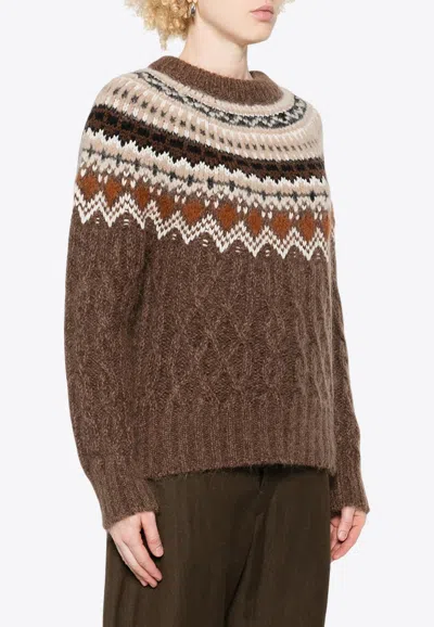 Moncler Cable Knit Jacquard Sweater In Brown