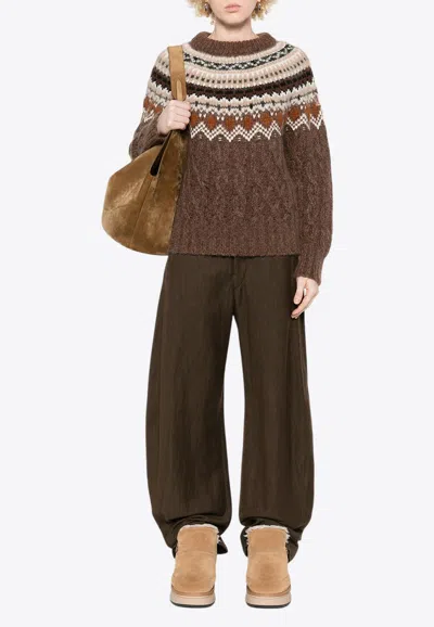 Moncler Cable Knit Jacquard Sweater In Brown