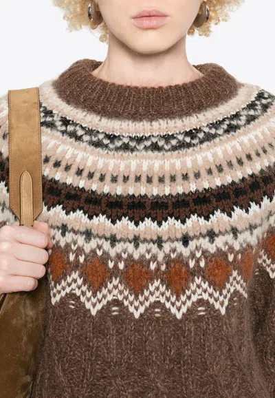 Moncler Cable Knit Jacquard Sweater In Brown