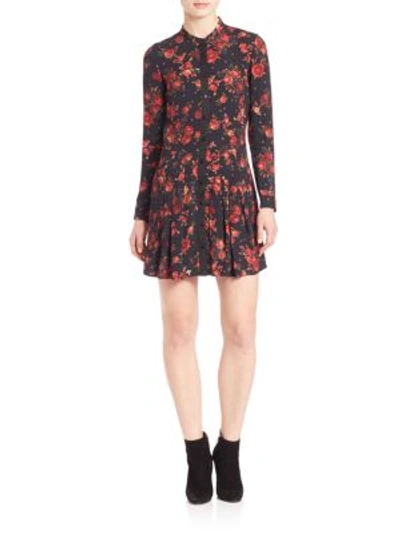 The Kooples Floral Pleated Dress In Black