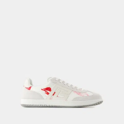 Balmain Swan Sneakers In Leather And Suede Color White And Red
