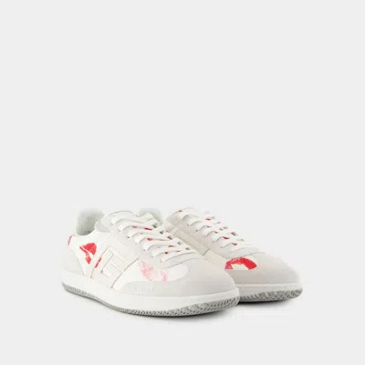 Balmain Swan Sneakers In Leather And Suede Color White And Red