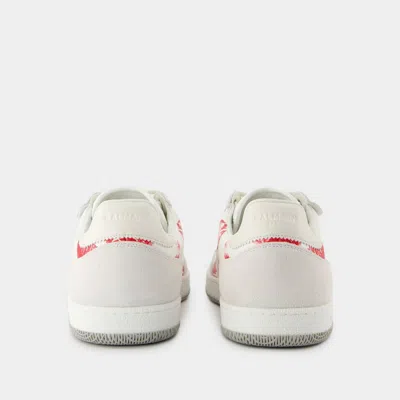 Balmain Swan Sneakers In Leather And Suede Color White And Red