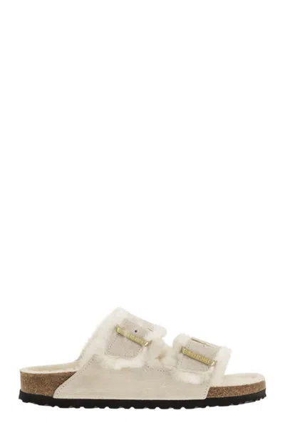 Birkenstock Arizona Suede Shearling Dual-buckle Slide Sandals