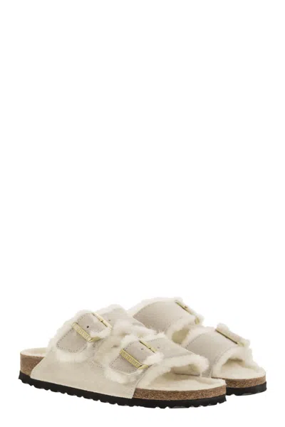 Birkenstock Arizona Suede Shearling Dual-buckle Slide Sandals