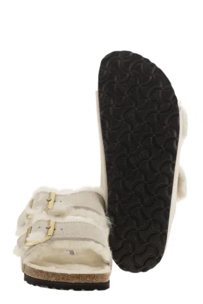 Birkenstock Arizona Suede Shearling Dual-buckle Slide Sandals