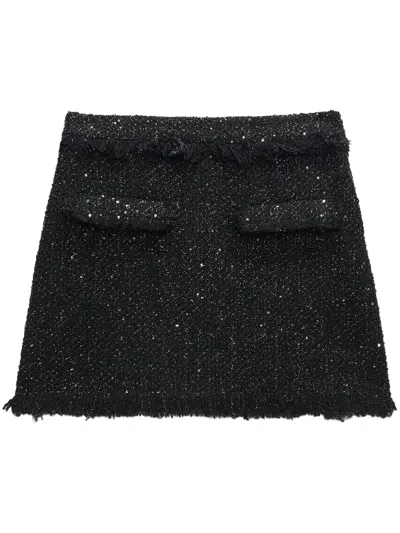 Msgm Black Mini-skirt With Multicolor Sequins In Fringed Fabric Woman In Black