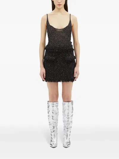 Msgm Black Mini-skirt With Multicolor Sequins In Fringed Fabric Woman In Black