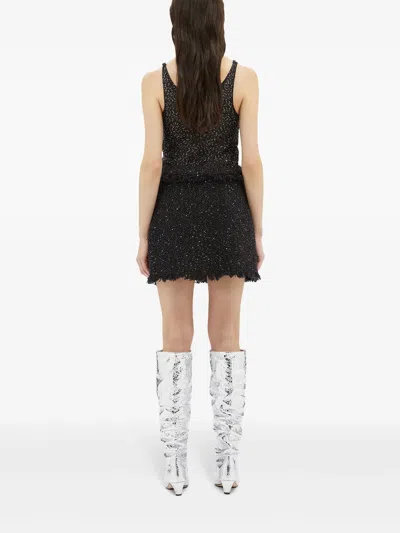 Msgm Black Mini-skirt With Multicolor Sequins In Fringed Fabric Woman In Black