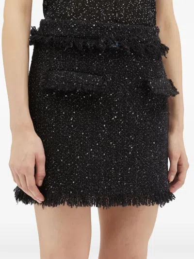 Msgm Black Mini-skirt With Multicolor Sequins In Fringed Fabric Woman In Black