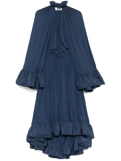 Shop Lanvin Long Dress With Ruffles In Ink Blue 241