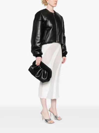 Themoirè Gathered Pleated Rectangular Clutch Bag In Black