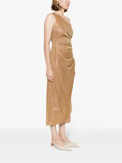 Shop Oseree Metallic Midi Dress Embellished With Knots In Toffee