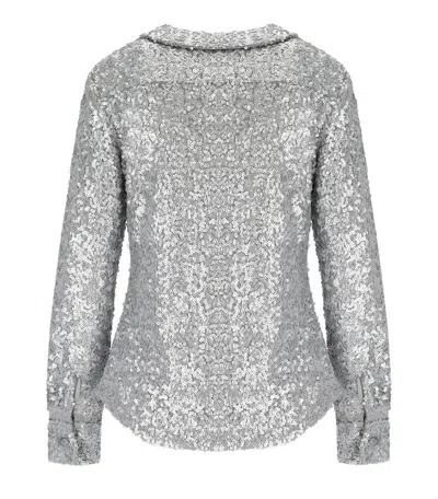 Stine Goya Silver Sequined Shirt With Double Collar And Pockets In Silver