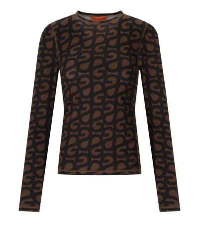 Stine Goya Brown Monogram Long Sleeve T-shirt In Black