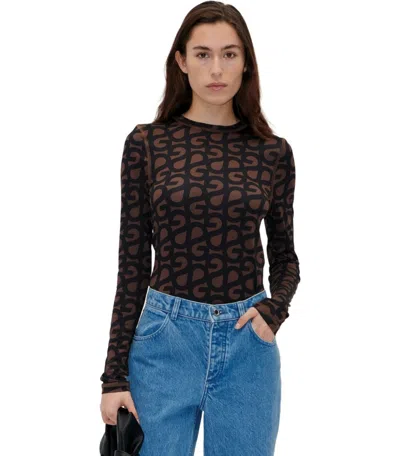Stine Goya Brown Monogram Long Sleeve T-shirt In Black