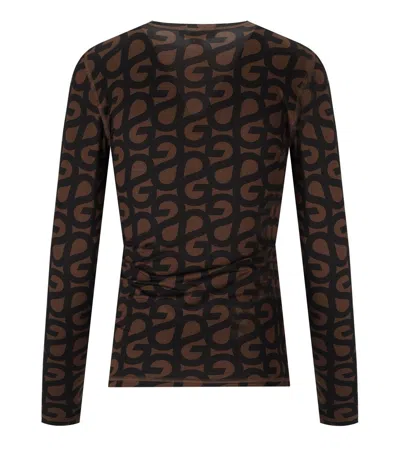 Stine Goya Brown Monogram Long Sleeve T-shirt In Black
