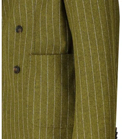 Manuel Ritz Green Pinstriped Double-breasted Jacket In Green