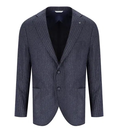 Manuel Ritz Blue Pinstripe Single-breasted Jacket In Grey