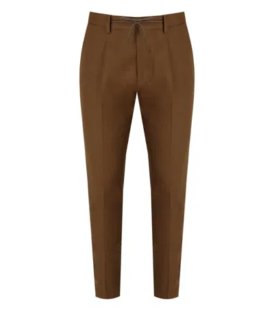 Manuel Ritz Cognac Virgin Wool Trousers With Elasticized Waistband In Brown