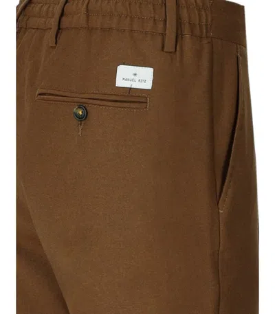 Manuel Ritz Cognac Virgin Wool Trousers With Elasticized Waistband In Brown