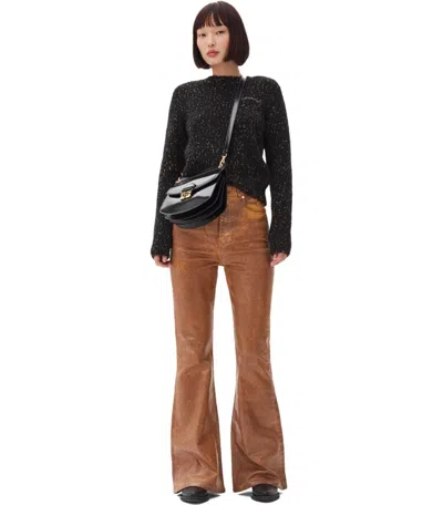 Ganni Embroidered-logo Speckled Sweater In Black