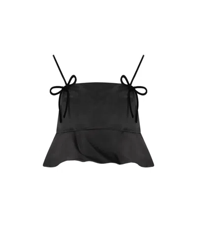 Ganni Satin Peplum Top In Black