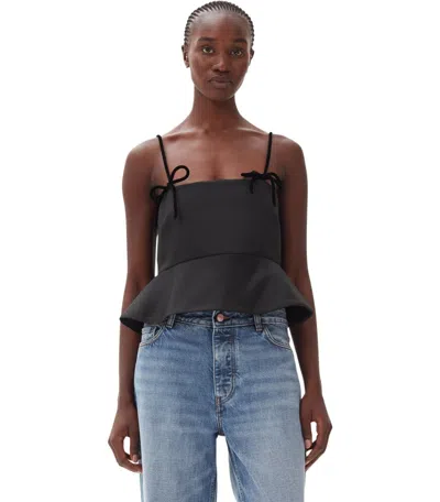 Ganni Satin Peplum Top In Black