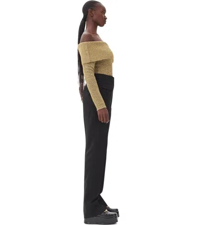 Ganni Straight Twill Lightweight Trousers In Black