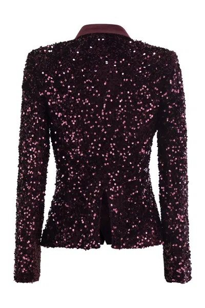 Elisabetta Franchi Double-breasted Jacket In Chenille Embroidered With Sequins