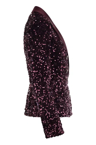 Elisabetta Franchi Double-breasted Jacket In Chenille Embroidered With Sequins