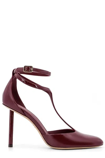 Ferragamo Lysandra Bordeaux Pumps With Logo Lettering On The Sole In Leather