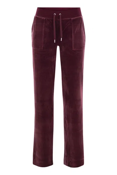 Juicy Couture Womens Wine Logo-embroidered Straight-leg Velour Trousers