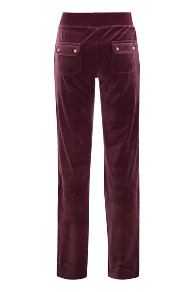 Juicy Couture Womens Wine Logo-embroidered Straight-leg Velour Trousers