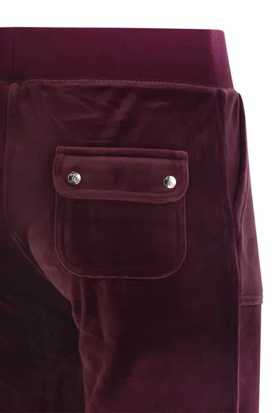 Juicy Couture Womens Wine Logo-embroidered Straight-leg Velour Trousers