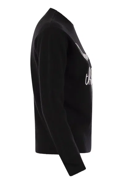 Mc2 Saint Barth Wool And Cashmere Blend Sweater With Embroidery Queen Of The Night