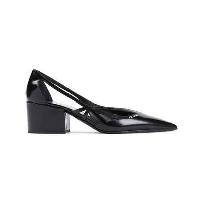 Prada Leather Cutout Block-heel Pumps In Animal Print