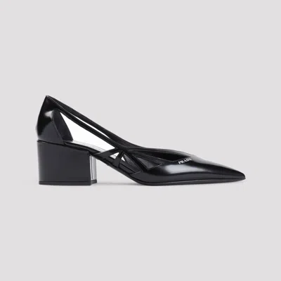 Prada Leather Cutout Block-heel Pumps In Animal Print