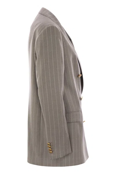 Tagliatore Women Stretch Wool Double-breasted Pinstripe Blazer