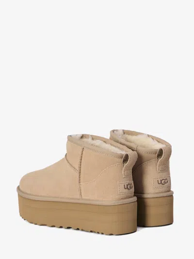 Ugg Womens Beige Classic Ultra Mini Suede And Shearling Platform Ankle Boots Eur 41 / 8 Uk