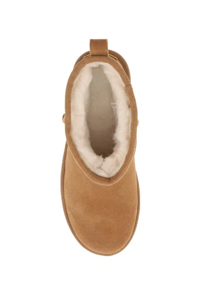 Ugg Womens Mid Brown Classic Ultra Mini Platform Suede And Shearling Boots Eur 40 / 7 Uk